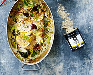 Ugnsbakad lax med tamarigrädde