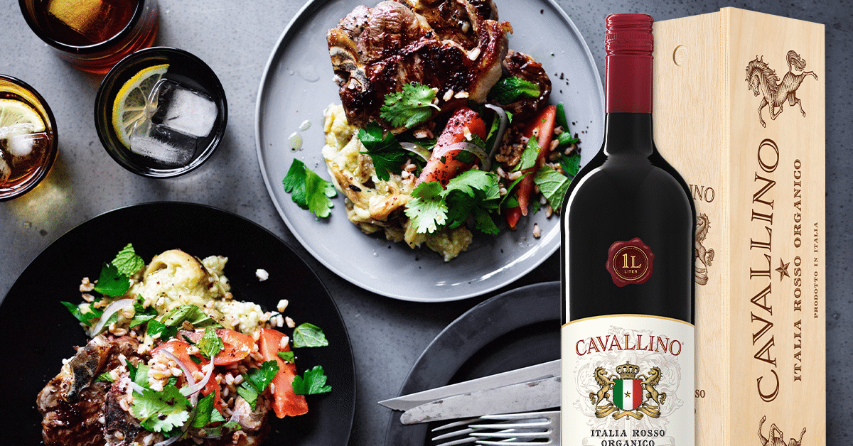 Lammkotletter med baba ganoush och vete- och tomatsa..